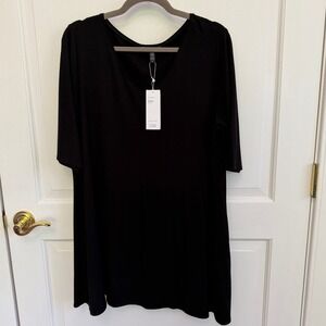 Eileen Fisher Woman Black Viscose Jersey V-Neck Elbow Sleeve Tunic 1X NWT